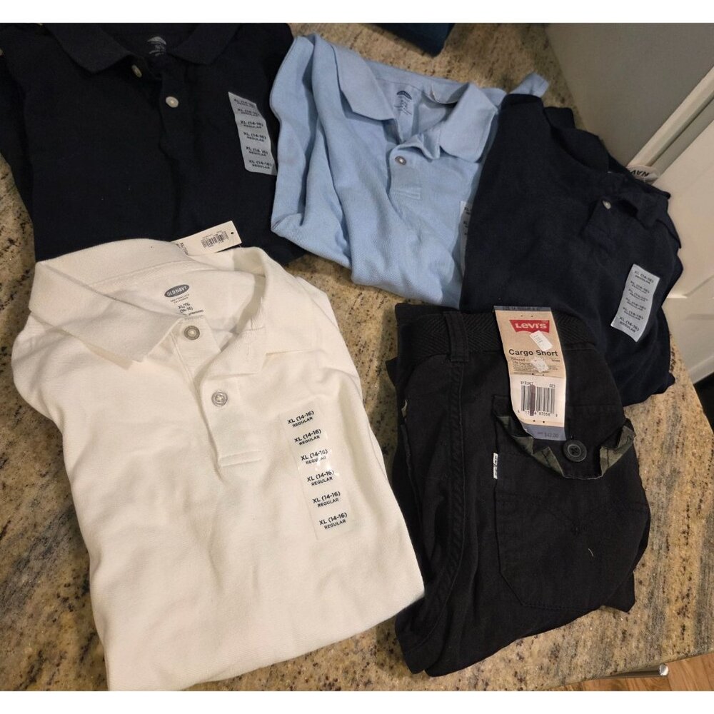 New! Lot of 5 Youth XL 14-16 Old Navy Polo & Levis Cargo Shorts Size 14 W27"